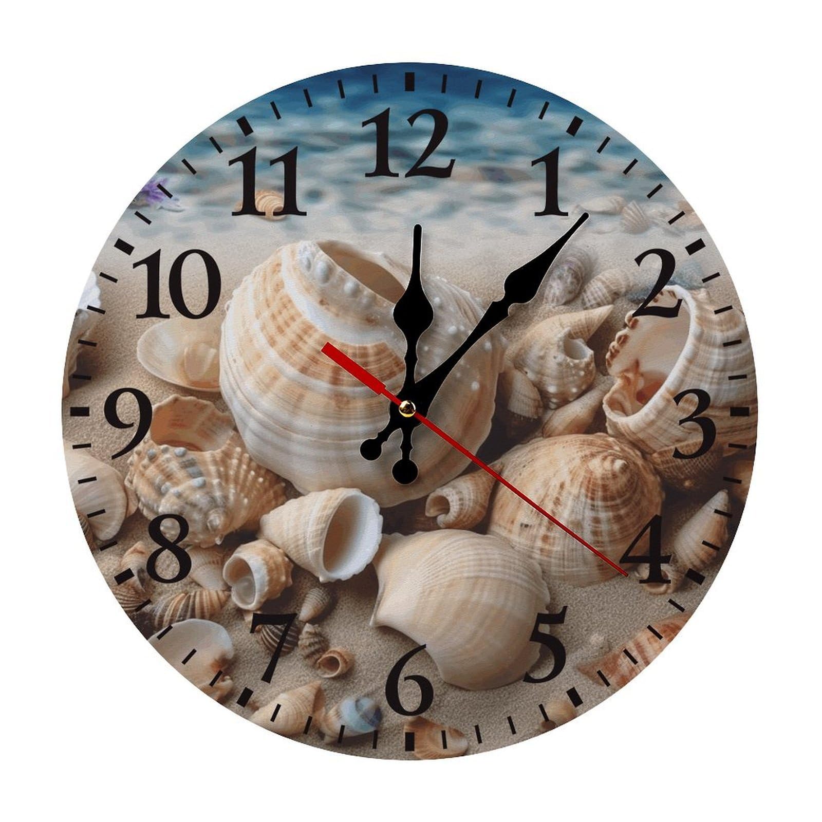 NTVOWPZO 10 Inch Wall Clock Seashells by The Seashore Battery Operated Wall Clocks Silent Non-Ticking Round Wall Clock for Living Room Kitchen Home Office Wall Decorative Clock