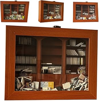KMEYLE Anxiety Bookshelf | Shake Away Your Anxiety, Stress Reliever, Miniature Book Match Boxes Display Case Cabinet, Gifts for Book Lovers, Unique and Creative Birthday Gifts