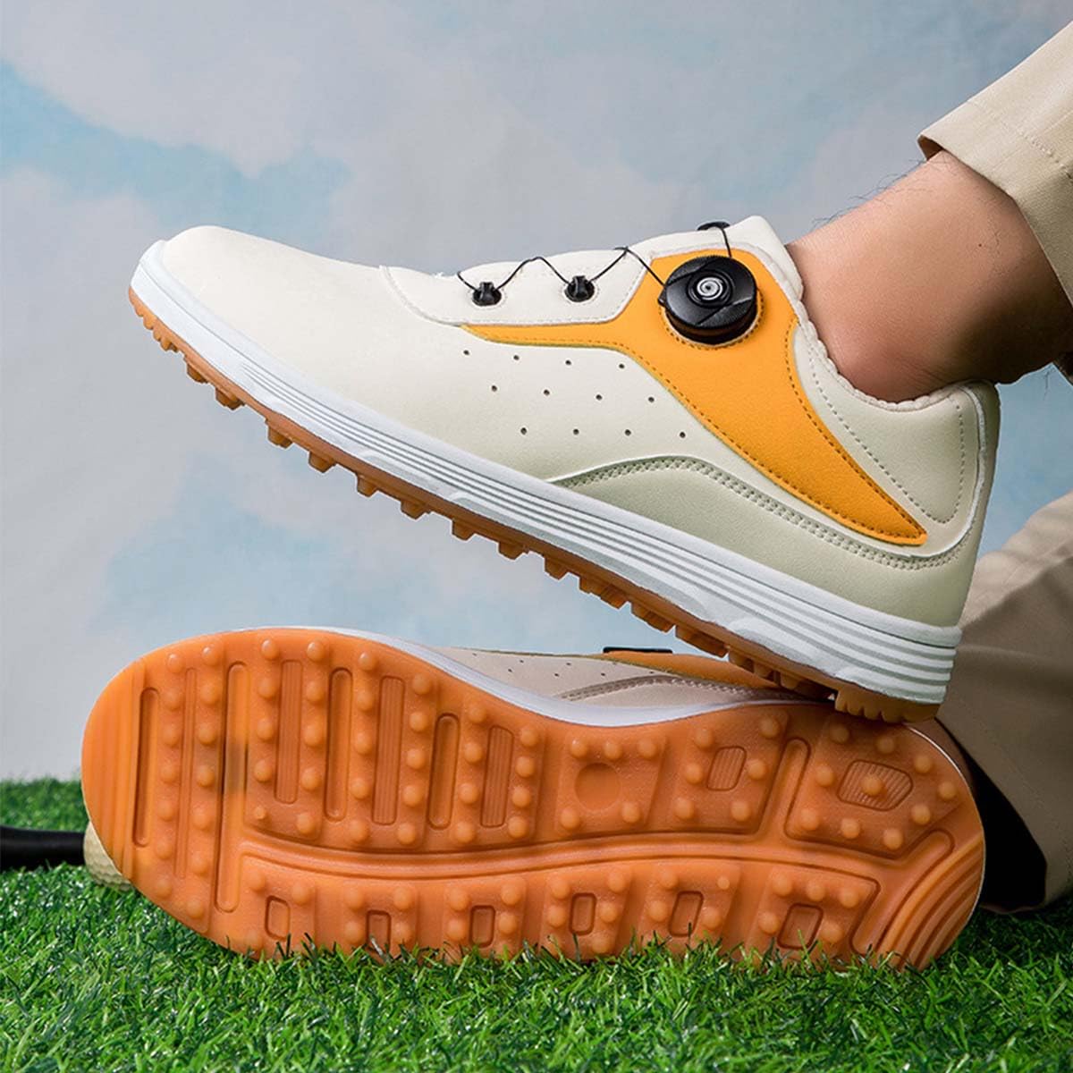 Zapatillas de Golf para Hombre sin Clavos | Impermeables y Antideslizantes, cómodos, botón Giratorio, Extra Anchos