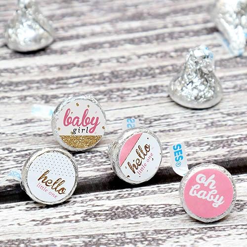 Miniatura 5 de Big Dot of Happiness Hello Little One - Calcomanías redondas para fiesta de baby shower, color rosa y dorado, para fiesta de baby shower, color