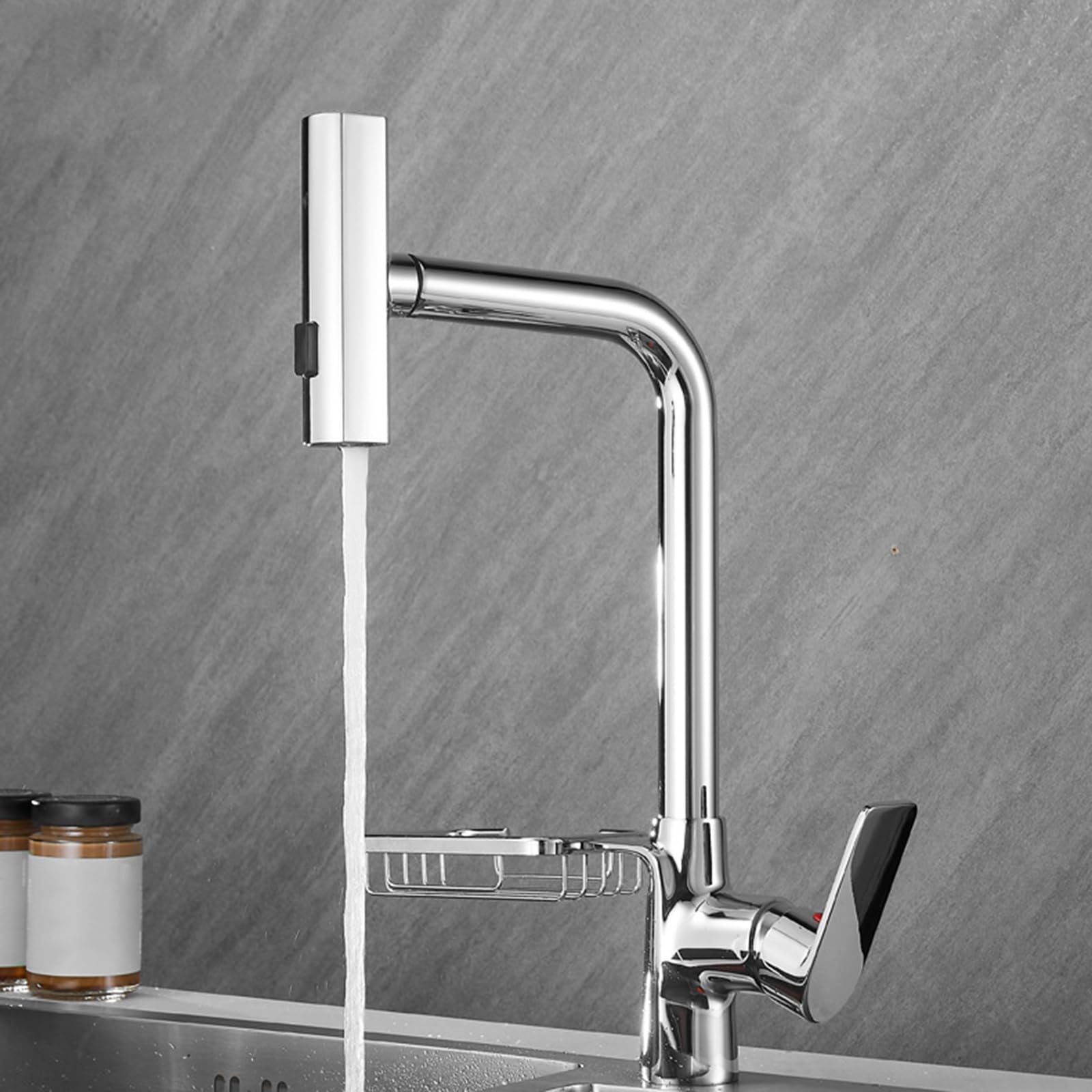 ZQFHSX Pull Out Kitchen Tap, Swivel 3 Mode Brass Sink Faucet