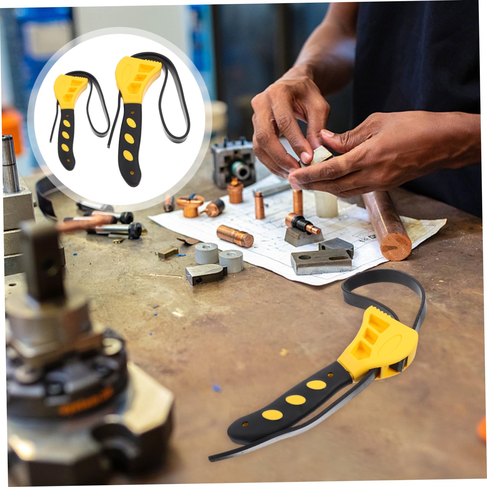 8pièces Outils De Plomberie Multifonctionnels De Clés à Courroie Réglables Pour Filtres à Huile Couleurs Jaunes Pratiques Et Ergonomiques Pour Et Professionnels