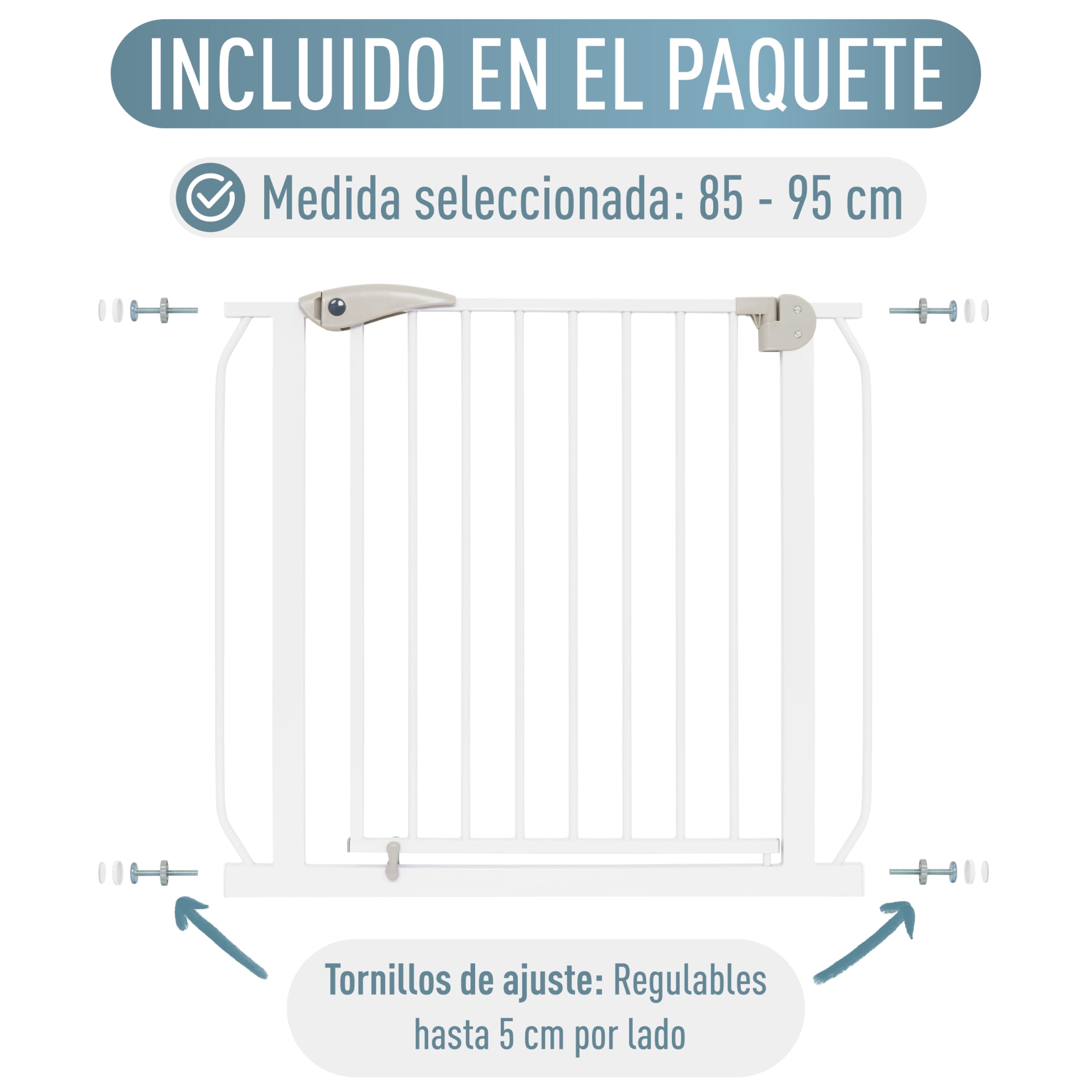 IB STYLE Barrera de Seguridad Berrin XXL - Valla de Seguridad, para Puertas y Escaleras, Apertura Una Mano, Doble Bloqueo, Perros y Mascotas, Blanco, Ancho: 85-95 cm