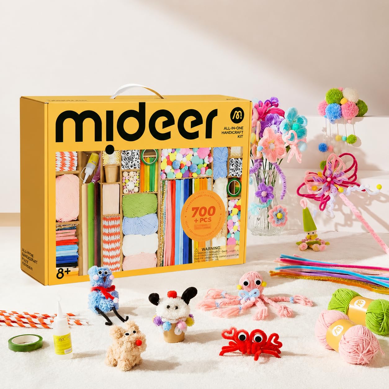 Qianly Bastelset für Jungen & Mädchen, über 700 Teile DIY Bastelkoffer mit Pfeifenputzer zum Basteln, Pompons, Holzperlen, Karton, Anleitung, Lernspielzeug