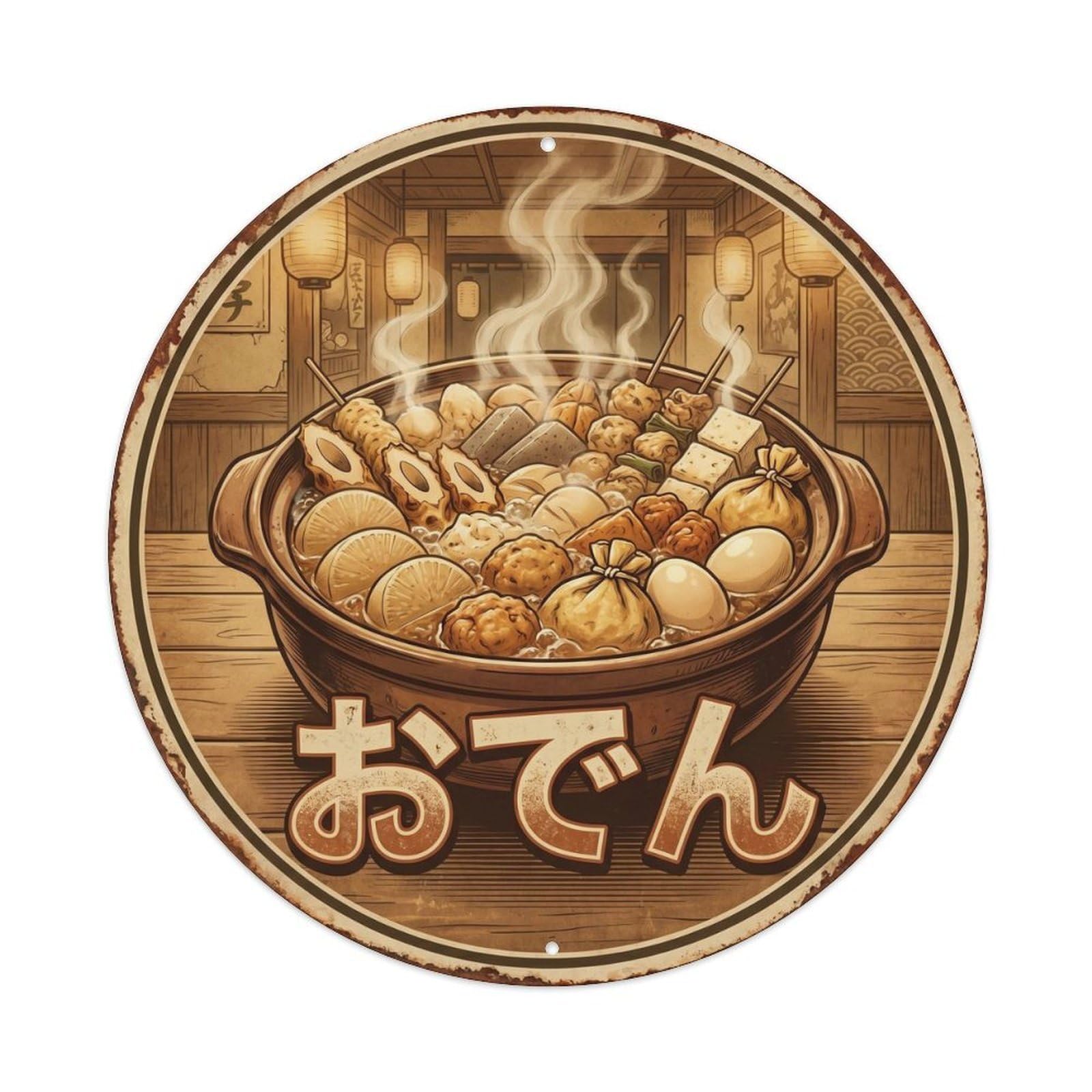 Cxhjca 8X8inch(20X20cm) Oden Japanese Comfort Food Classic Diner Cuisine Winter Metal Tin Sign