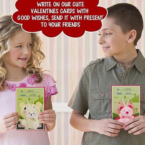 Miniatura 3 de Juegoal Paquete de 28 tarjetas de regalo de San Valentín para niños con juguetes de peluche de animales, juguete para aliviar el estrés, juego de