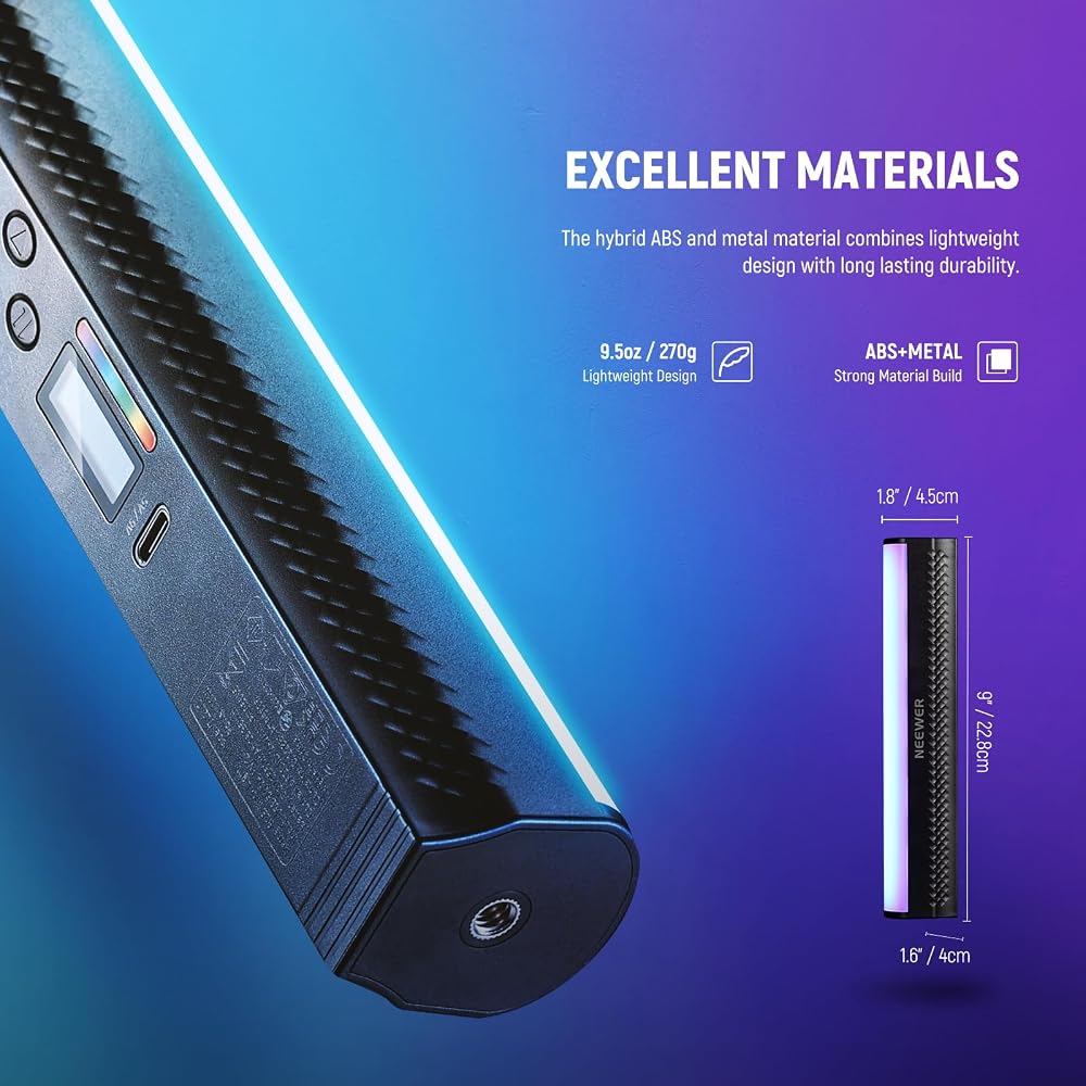 NEEWER RGB Light Wand, Magnetic Handheld Photography Video Light Stick, 2500K~8500K Dimmable CRI95+ Full Color LED Tube Light Bar with 2550mAh Battery, 17 Light Scenes for Vlog TikTok YouTube, TL20C
