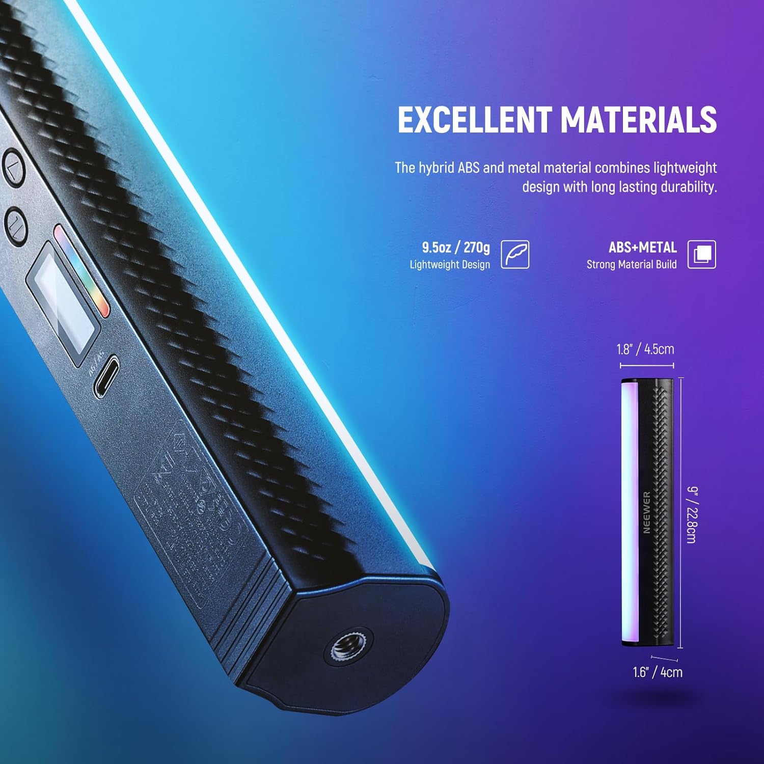 NEEWER RGB Light Wand, Magnetic Handheld Photography Video Light Stick, 2500K~8500K Dimmable CRI95+ Full Color LED Tube Light Bar with 2550mAh Battery, 17 Light Scenes for Vlog TikTok YouTube, TL20C