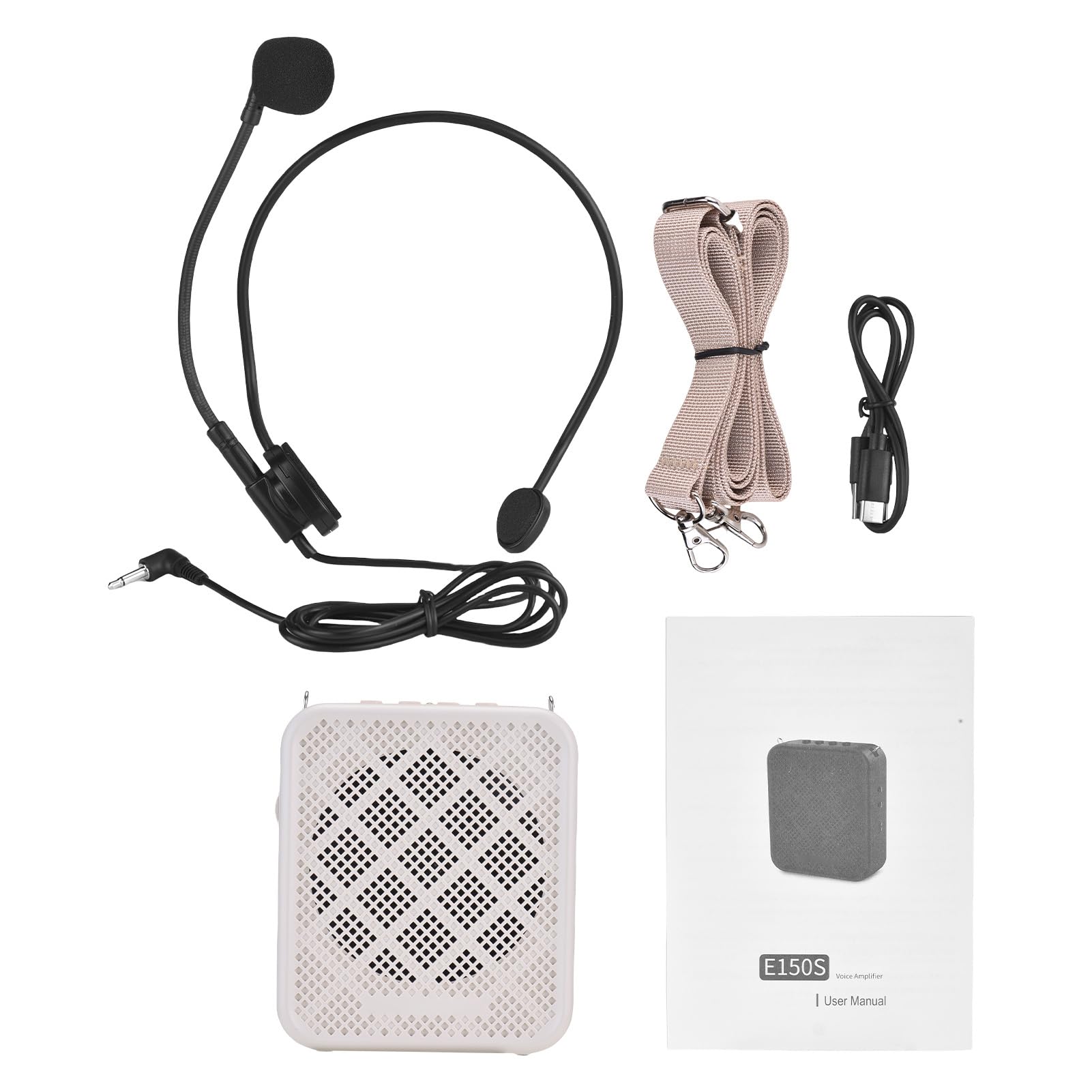 Alomejor Amplificatore Vocale, con Microfono con Cuffia Cablata, Amplificatore di Ingresso MP3 AUX, Ricaricabile, per Insegnanti e Relatori (White)