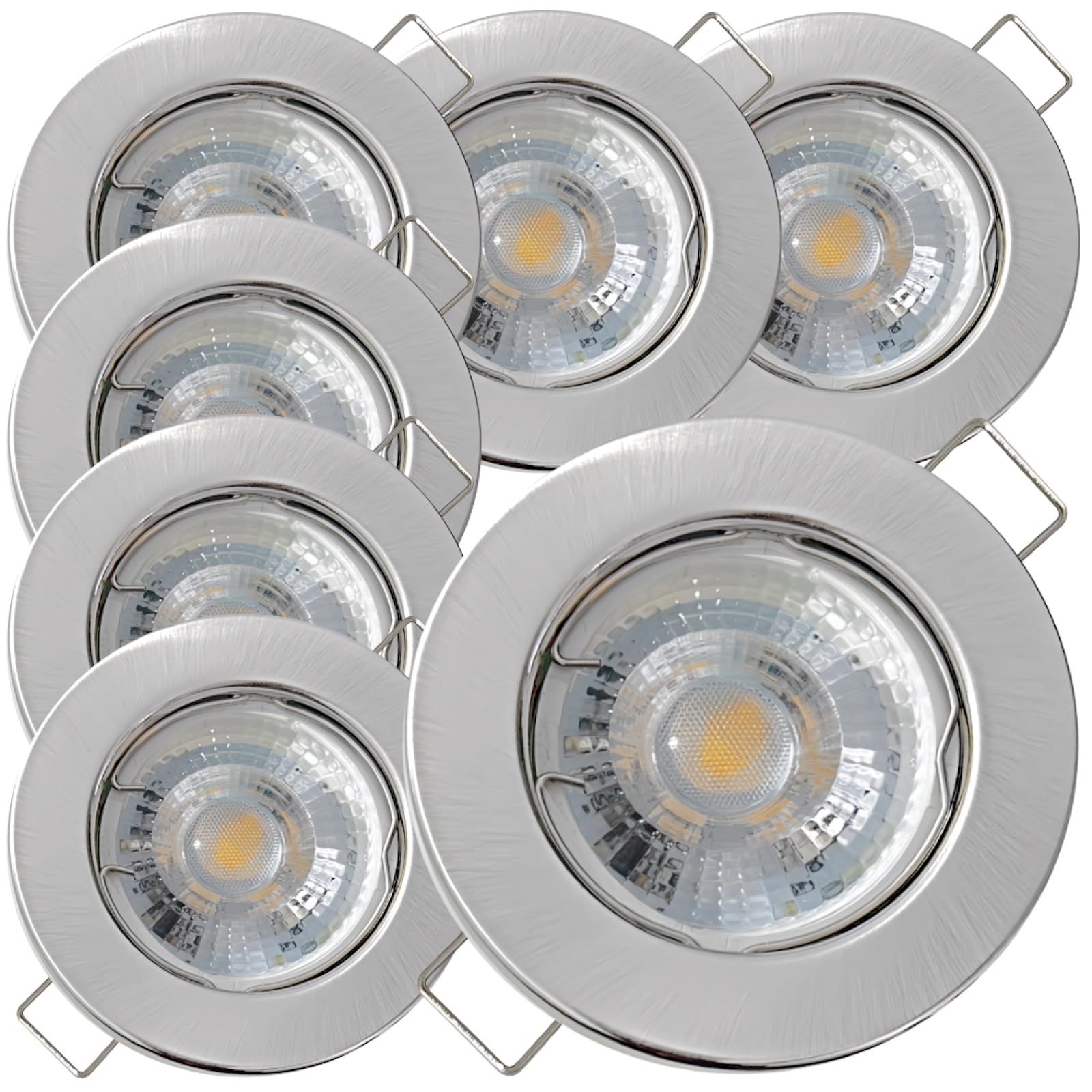 7 Stück LED Einbaustrahler Lotta 12V 5W COB Neutralweiß 4000K | IP20 | Edelstahl gebürstet | Kompakte Einbauleuchte | Deckenspot für Wohnbereich