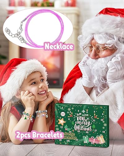 Miniatura 6 de Calendario de Adviento 2025 para niñas, kit de fabricación de pulseras con dijes para niños, calendarios de cuenta regresiva de Navidad de 24 días,