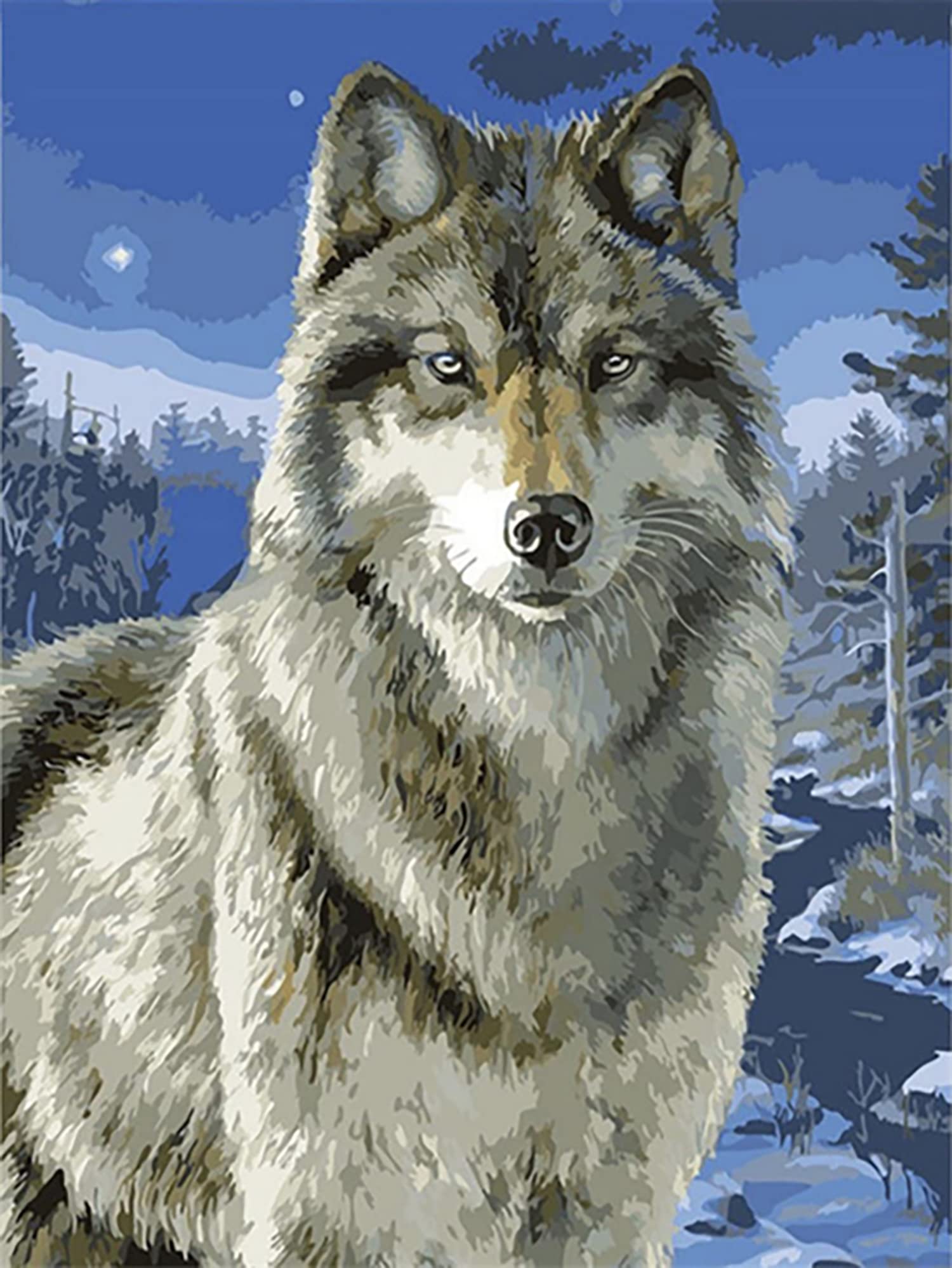 Pracht Creatives Hobby Diamond Painting Set, Picture with Wolf Motif and Accessories, Size Approx. 33 x 44 cm, Craft Set for Painting with Rhinestones for Children from 5 Years