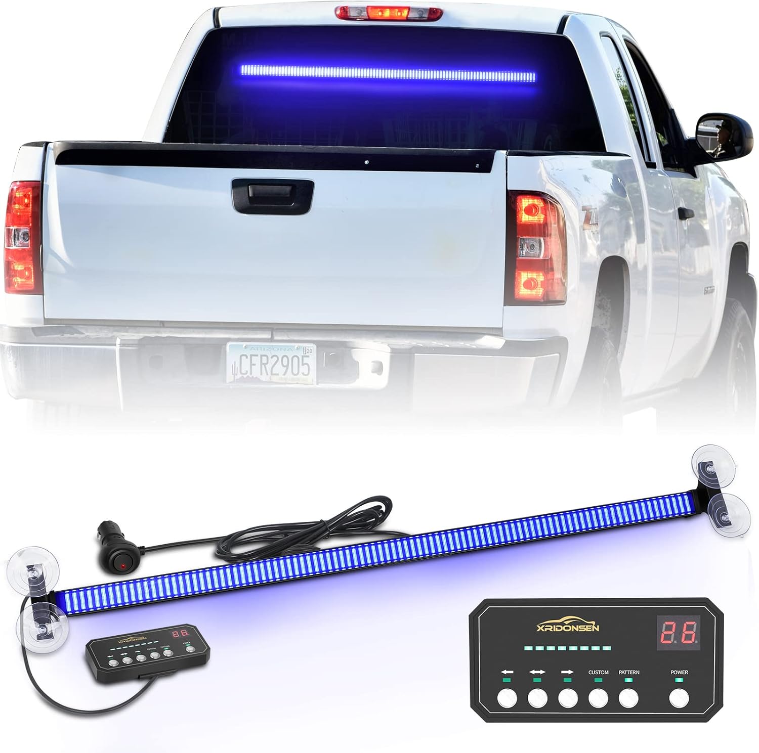 XRIDONSEN 35 inch Traffic Advisor Light Bar 144 LED Blue Emergency Warning Flashing Safety Interior Windshield Strobe Lights w/Directional Arrow for Police Firefighter Ambulance Vehicles Trucks