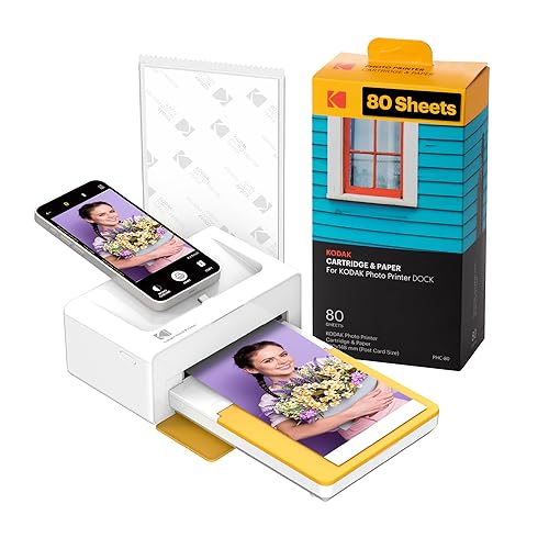 KODAK Dock Plus 4PASS Instant Photo Printer, 4x6” Portable Picture Printer, Bluetooth & Dock 2-in-1 Home and Gift Printer for iPhone & Android, 50 Sheets Bundle - Printer + 50 Sheets