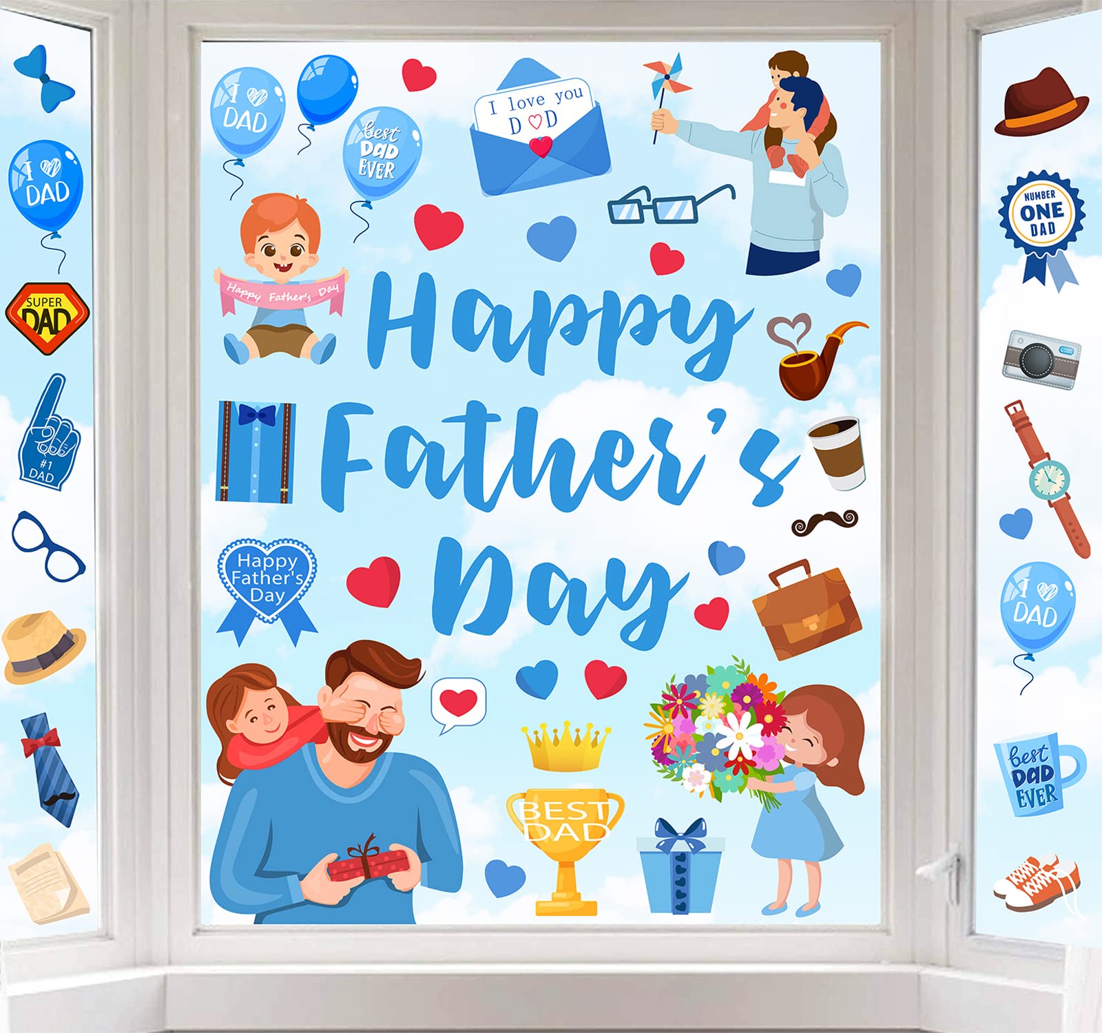 Amazon.com: Whaline 6 Sheets Father's Day Window Clings Happy Father's ...