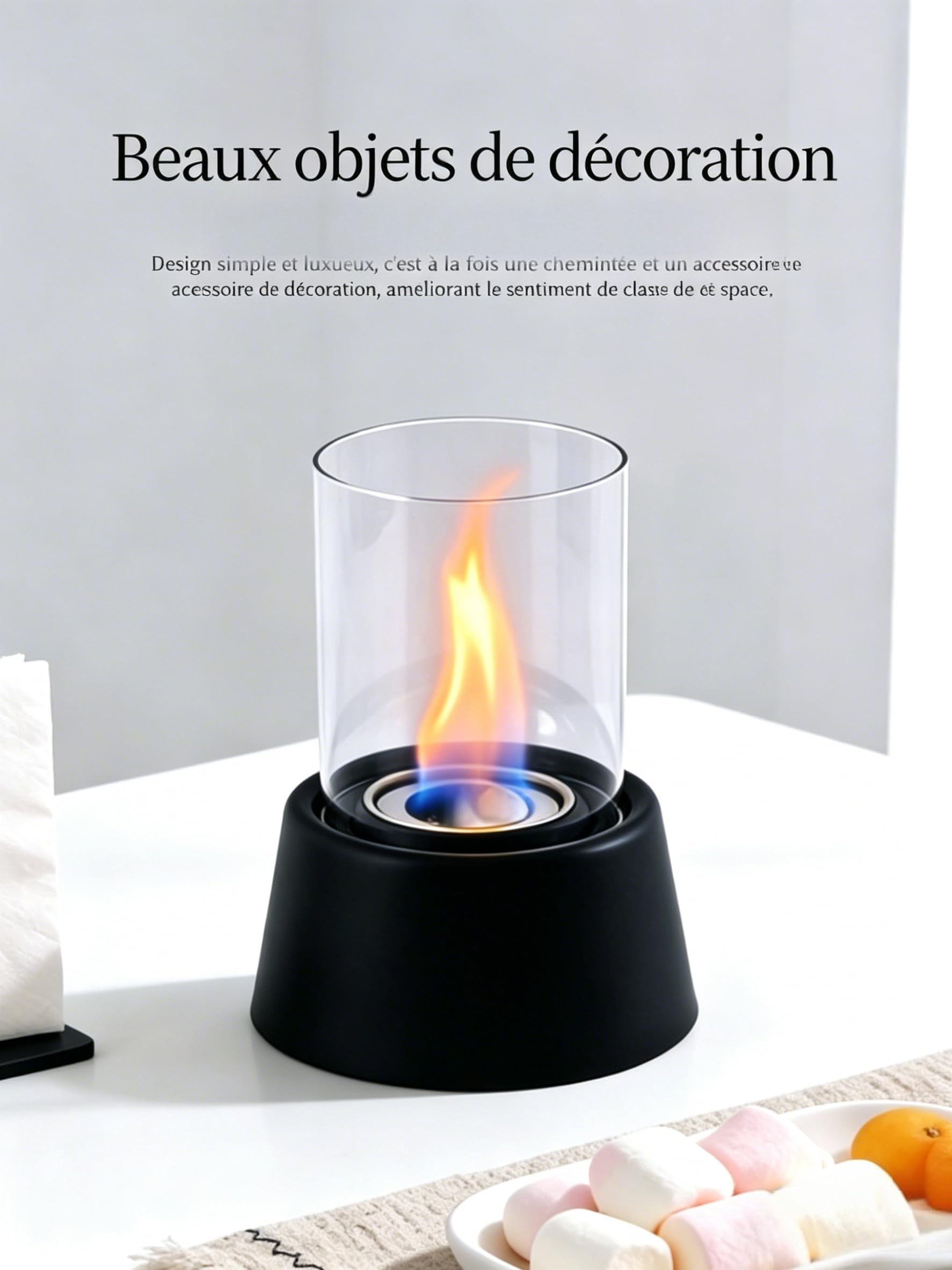 Brasero De Table - Décoration Design intérieur Portable - Cheminée Table Design bioéthanol - Idéal pour Camping Cour Chambre à Coucher Chevet Fête d'anniversaire Jardin Balcon