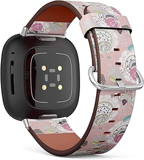 CJBROES Replacement Leather Watch Band, Compatible with Fitbit Versa 3 and Fitbit Sense of Wristband Bracelet Accessory - Cupcakes Tea Macaroons