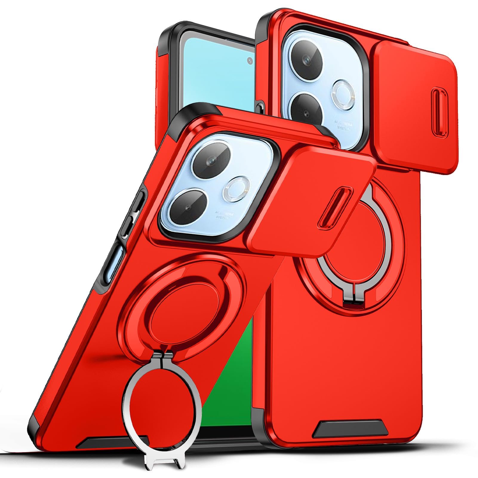 Custodia Google Pixel 8 Pro Con Anello E Copri Fotocamera – Rosso, Antiurto TPU/PC E Supporto Magnetico