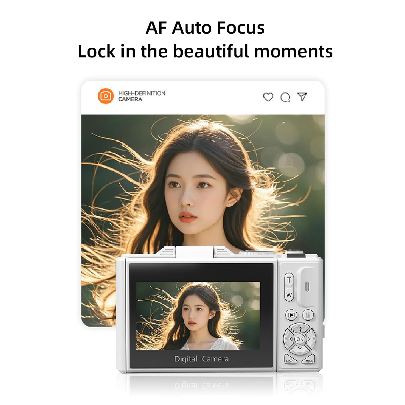 Dpofirs Fotocamera Digitale 5K per Fotografia, Videocamere Vlogging Wi-Fi da 75 MP, con Schermo Orientabile da 3 Pollici e Orientabile a 180 Gradi, Videocamera da Viaggio Compatta per (WHITE)