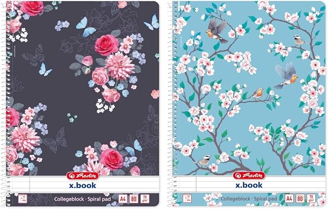 Herlitz 50021468 blok spiralny A4 Ladylike, 80 arkuszy, w linie z krawędzią, 2 różne motywy  wybór motywu nie jest możliwy, 1 sztuka