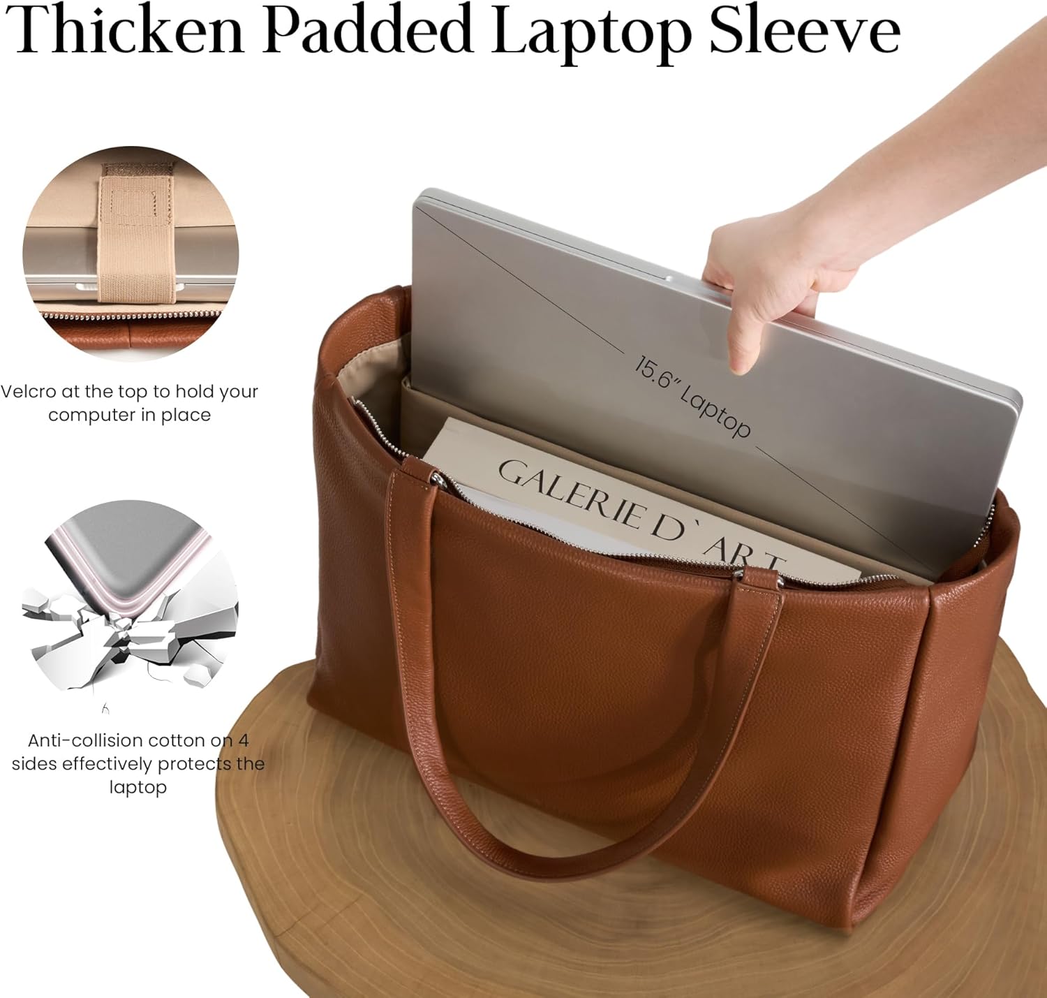 befen Genuine Leather Work Laptop Tote Bag for Women Ladies Totes Shoulder Purses Satchel Handbag with 15" Compartment - Image 5