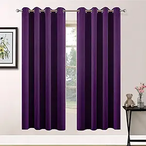 Yakamok Grommet Room Darkening Soft Thermal Insulated Blackout Curtains Window Panels for Bedroom, Width 52 Inch by Length 63 Inch, Purple, Two Curtain Panels