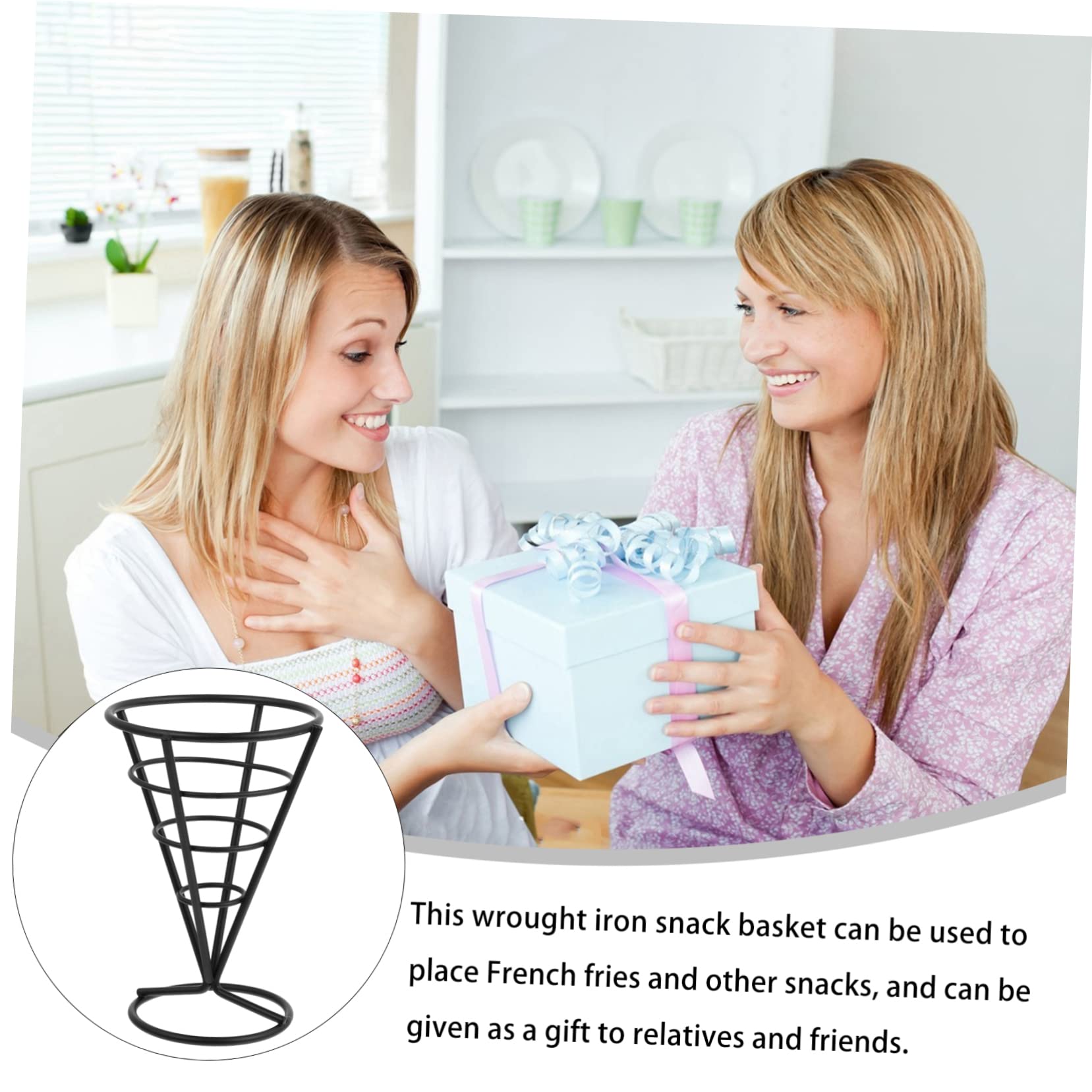 Ciieeo 4 Pcs Black Metal French Fry Cone Basket Snack Holder for Appetizers Sturdy Design for Fries Chicken Popcorn