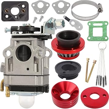 15mm Carburetor Gasket Red Filter Intake Manifold Pipe Adapter Stack Kit for 33cc-43cc 47cc 49cc 50cc 52cc 2-stroke Engines ATV Quad Pit Dirt Pocket Rocket Bike Mini Chopper Moped Go Kart