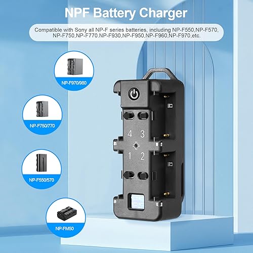 Miniatura 6 de Cargador rápido de batería NP-F de 4 canales con pantalla LCD, enchufe de alimentación PD de 65 W, luz indicadora de carga y cable USB-C compatible