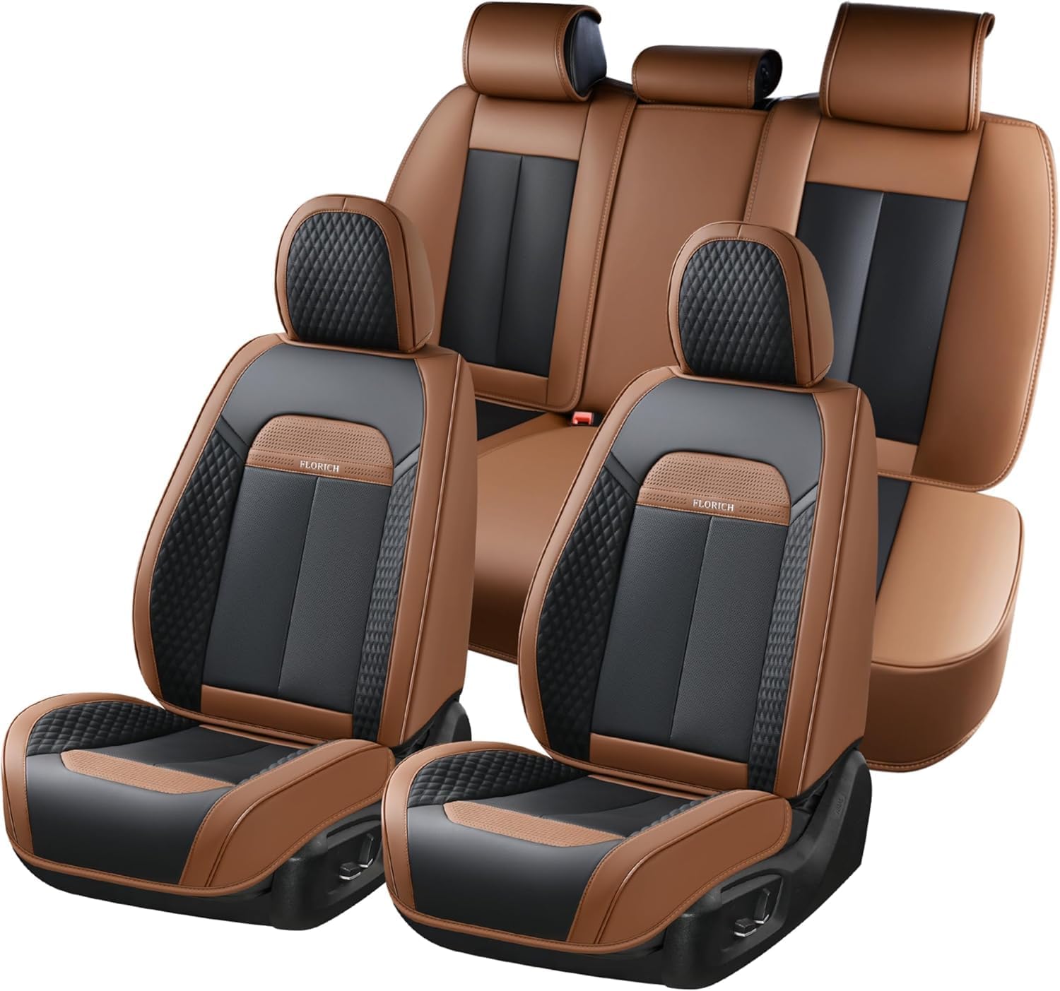 FLORICH Leather Car Seat Covers Full Set, Breathable Waterproof Nappa Leather Seat Covers, Gary Seat Covers, Automotive Interior Cover Universal for Cars SUV Truck Sedan - Coffee