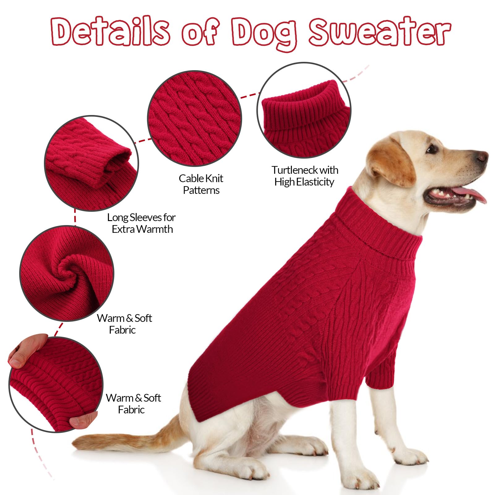 CITÉTOILE Maglione per Cani,Maglione per Cani Lavorato a Maglia per Cani di Piccola e Media Taglia,Cappotto per Cani Maglione Lavorato a Maglia a Collo Alto Lavabile,Cappotto Invernale Comodo Morbido