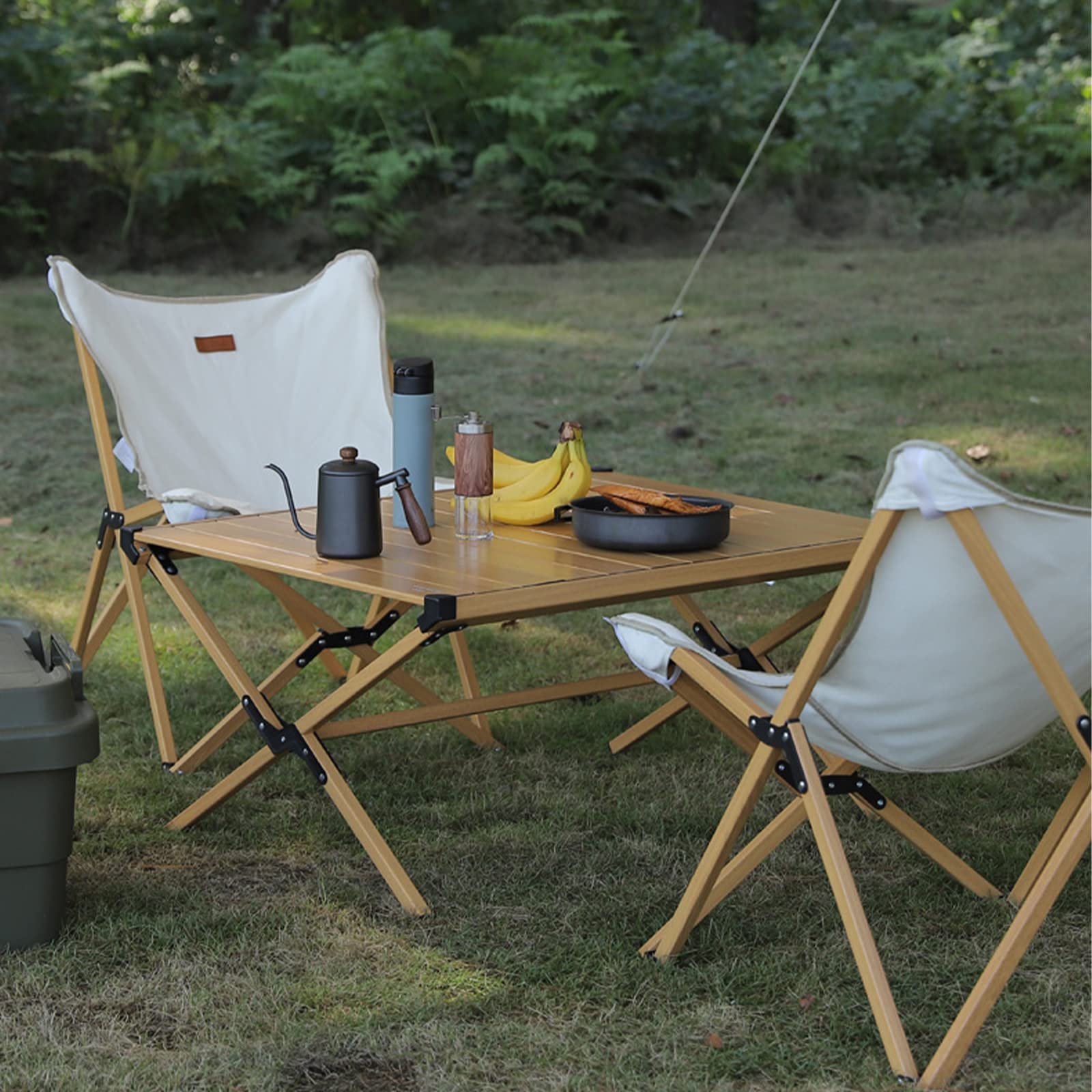 Table de Camping Pliante en Aluminium Roll UpTable Portable Stable Pique-Nique Fournitures de Plein Air Meubles en Grain de Bois pour BBQ Backyard Party,Wood,S(Length89cm)