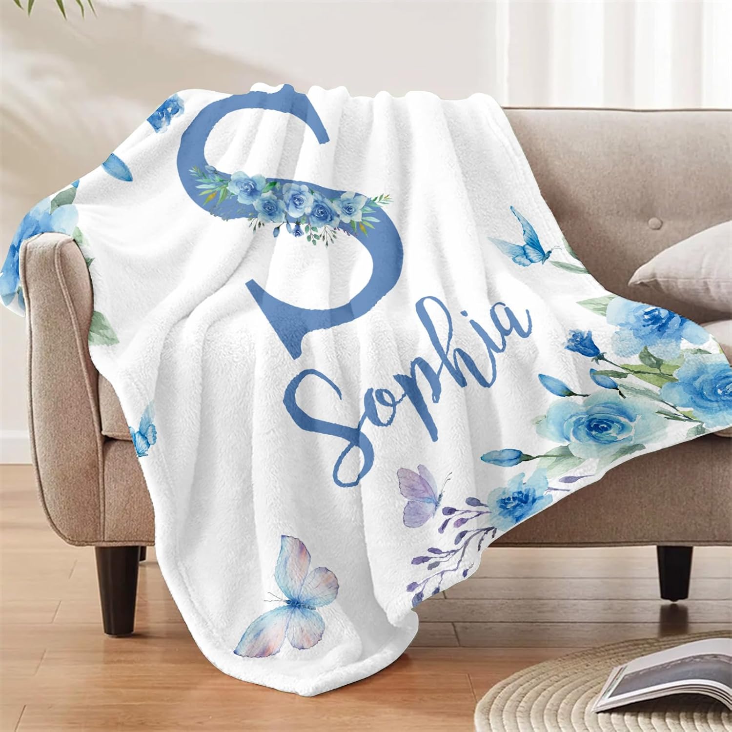 Corissy Ships Next Day, Personalized Baby Blankets, Custom Baby Blanket with Name for Girls,Gift for Chrismas Birthday Memorial Day, Customized Flannel Blanket for Kids Adults 50"X60"