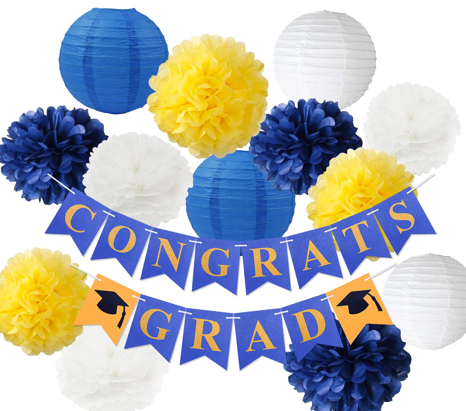 Buy Furuix Graduation Decorations 2022 White Blue Yellow Glitter Gold Navy Congrats Letter