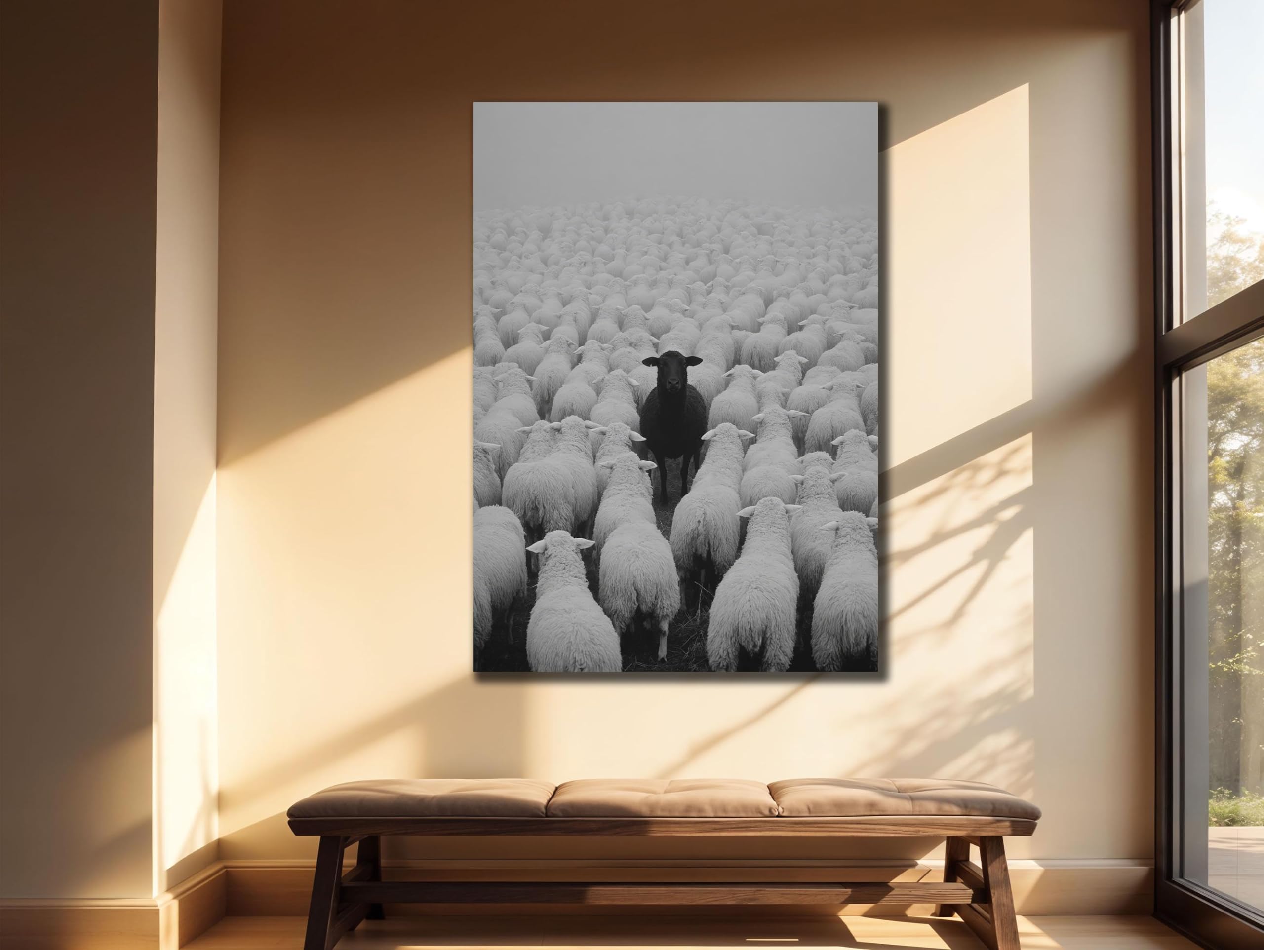 LMYCHENG Schwarzes Schaf Porträt Leinwandbild: Moderne Wohnzimmerdekoration Leinwand-Ölgemälde, Vintage-Tierposter (80x120cm/Innenrahmen)