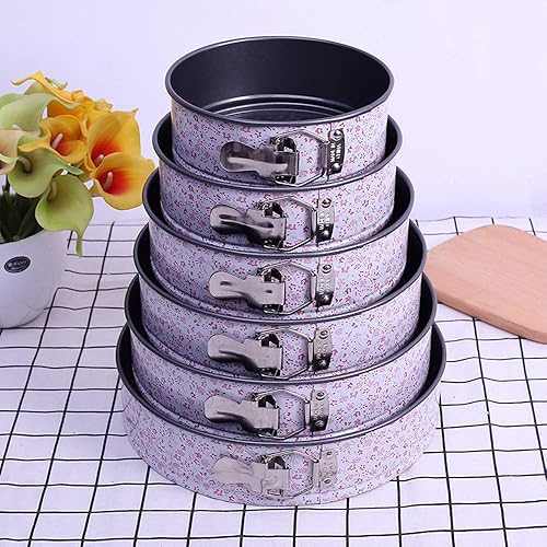 Miniatura 8 de Juego de moldes antiadherentes, 7 tamaños de moldes de acero de alto carbono, a prueba de fugas para tartas de queso con clips de liberación rápida