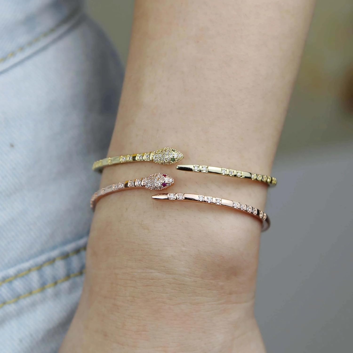 14K Yellow Gold Medusa Bracelet, Steling Silver Medusa Snake Charm Bracelets For Elegant Women, Cubic Zirconia Bracelet & Bangle Adjustable Pulseras Mujer, Animal Snake Bangles Cuff - Image 6