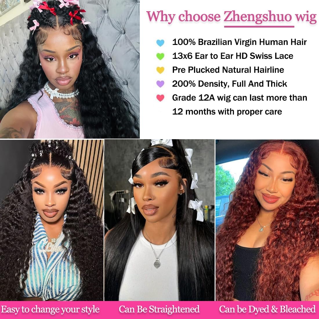 Amazon.com : Zhengshuo Water Wave Lace Front Wigs Human Hair 