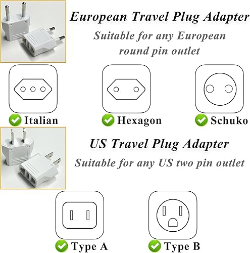 Miniatura 3 de Paquete de 6 adaptadores de enchufe de viaje internacional de alta calidad, 3 convertidores de enchufe de viaje de Estados Unidos a Europa y 3