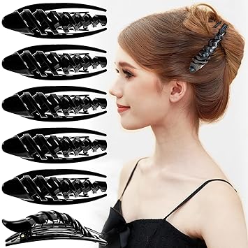 RC ROCHE ORNAMENT 6 Pcs Womens Elegant Side Slide Comb French Concord Barrette Girls Beauty Accessory Decor No Slip Beautiful Stylish Styling Plastic Hair Clips Clasps, Medium Black