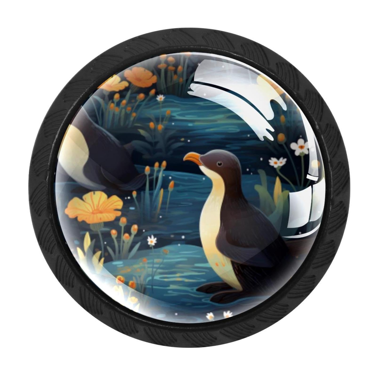 CHENZZZZ 4 Pieces Platypus Duckbill Drawer Knobs, 35mm Black Kitchen Cabinet Knobs, Drawer Pulls and Knobs, Glass Cabinet Hardware Single Hole Knob for Cabinets and Drawers Round