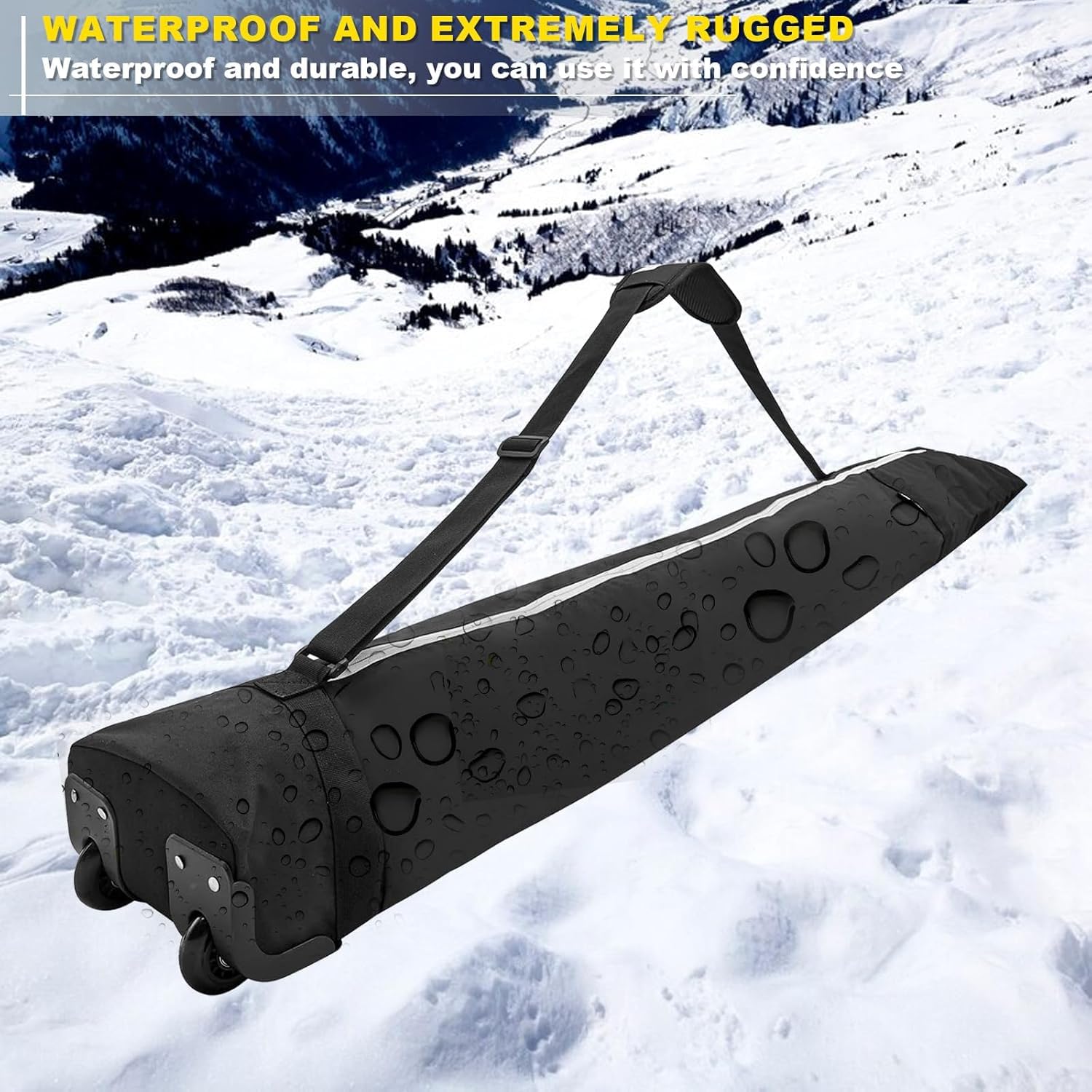 Bolsa de snowboard con ruedas, bolsa de almacenamiento impermeable para equipo de esquí, longitud ajustable bolsa de esquí (63-79 pulgadas), bolsa de esquí plegable para tabla, botas, ropa