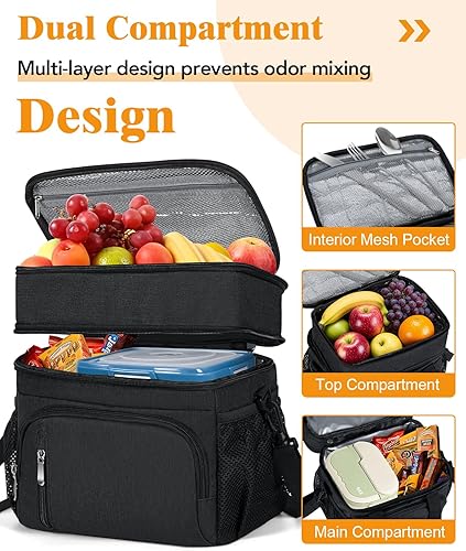 Miniatura 3 de Lonchera para hombres, bolsa de almuerzo con doble aislamiento, reutilizable, a prueba de fugas, bolsa portátil de comida de picnic, bolsa de