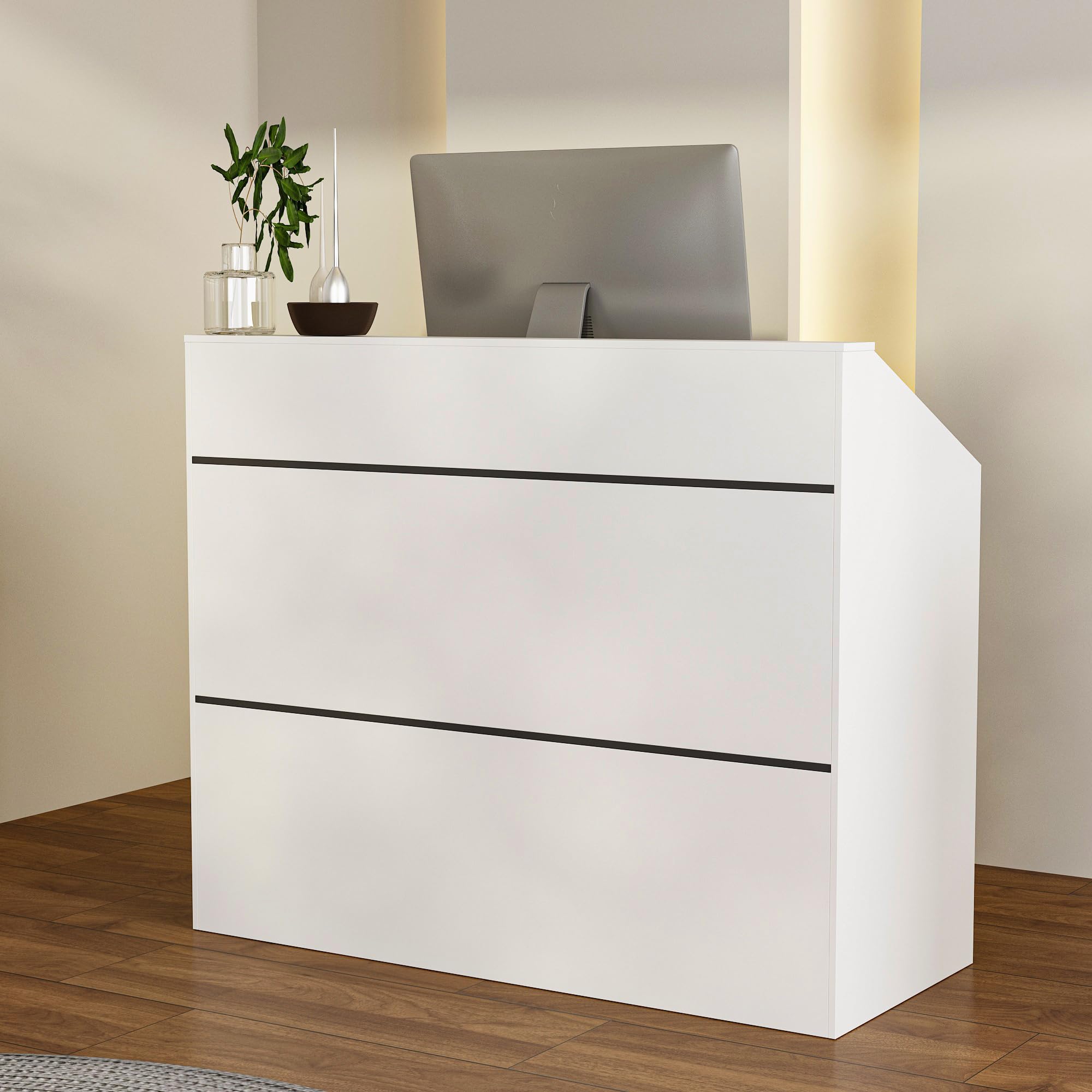 DEZAGCE Reception Desk with Raised Countertop, Reception Counter, Shop Counter Desk with Storage Shelf, Retail Checkout Table for Office Shop Beauty Salon, 50D x 120W x 100H cm, White — image 1