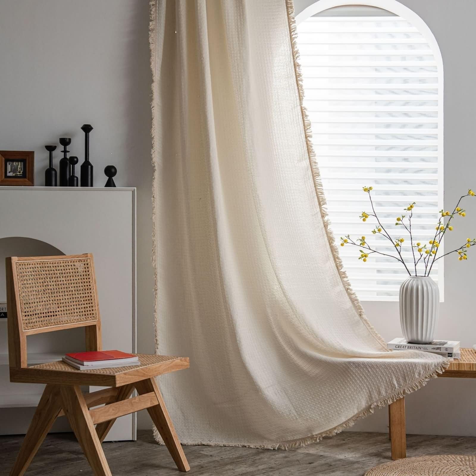 Rideaux opaques de chambre contre les regards indiscrets en coton beige gaufré lot de 2