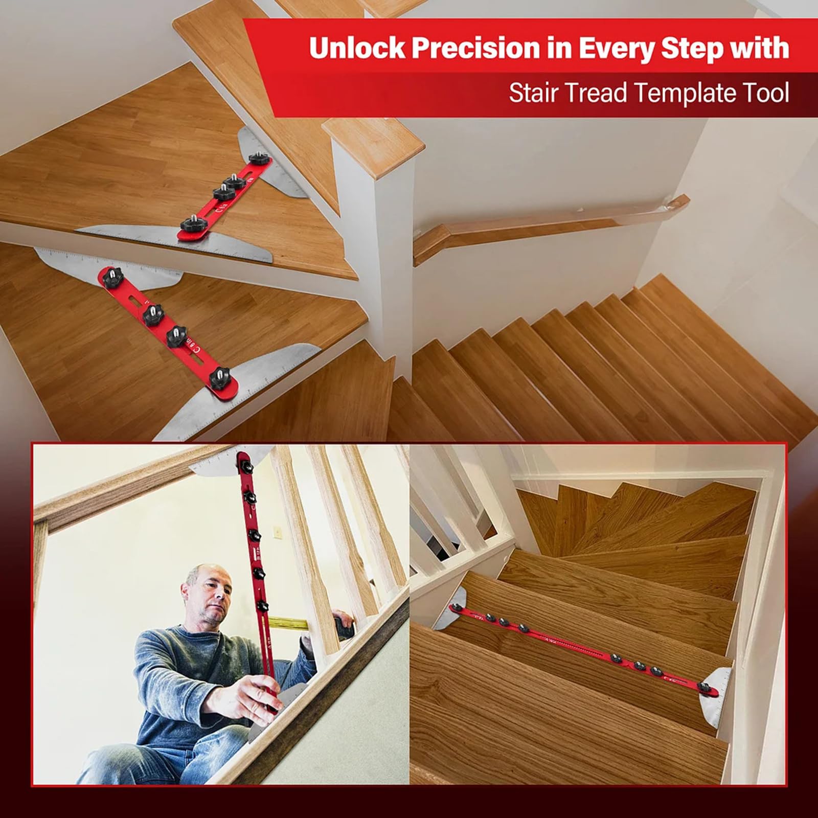 Outil de mesure multifonction en aluminium pour marches d'escalier de 25,4 cm à 134,6 cm