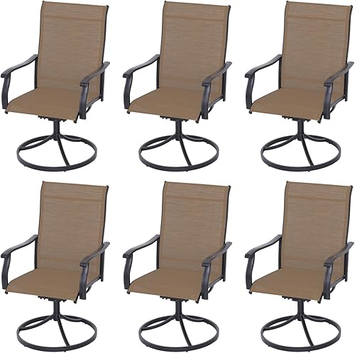 Miniatura 8 de Juego de 2 sillas de comedor giratorias para patio, sillas de metal para exteriores con tela de malla de textileno, juego de muebles de patio,