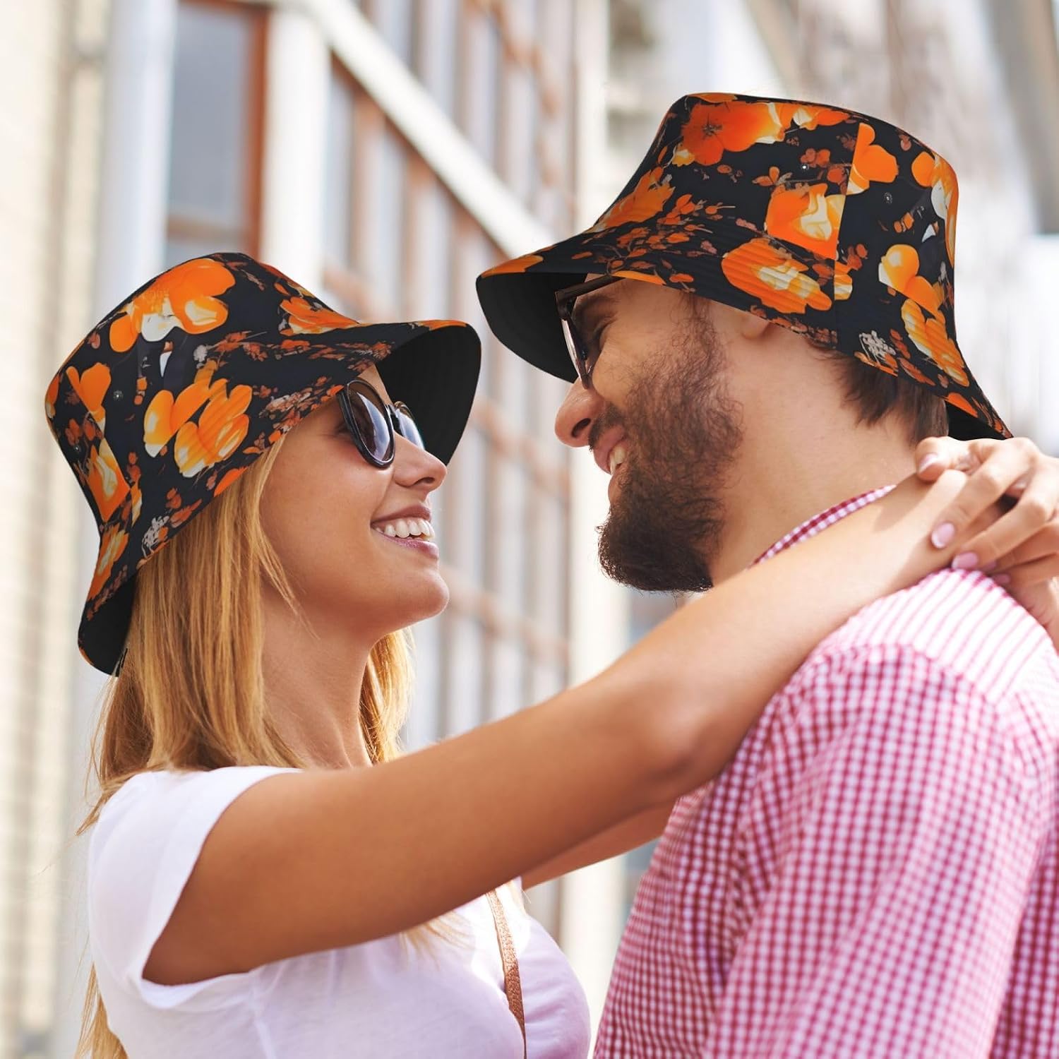 Set of Ornate Floral Print Bucket Hat for Men Women,Fun Sun Hats,Fisherman Outdoor Summer Travel Hiking Cap Black