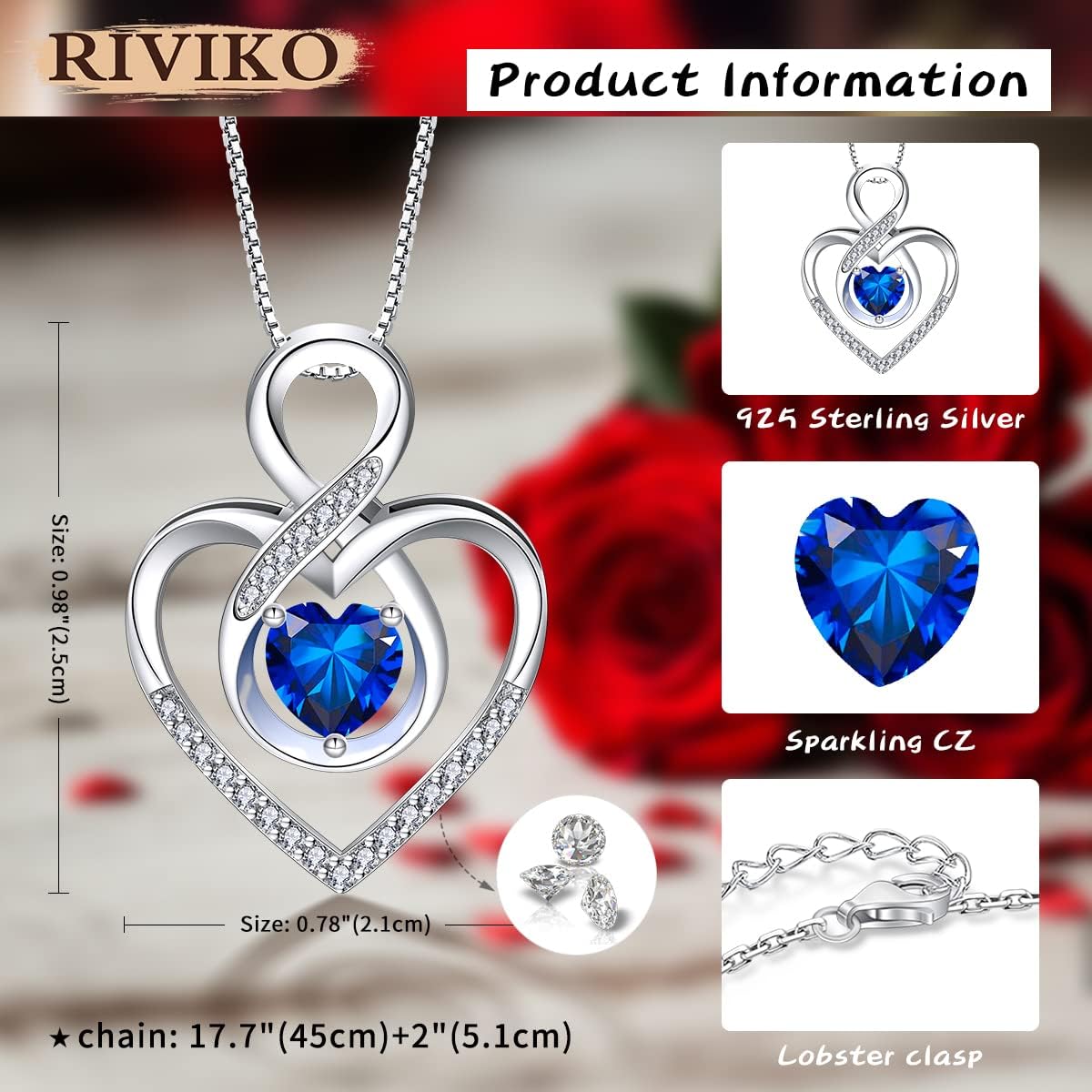 RIVIKO Infinity Heart Symbol Necklace for Women 925 Sterling Silver Love Heart Pendant Valentine's Day Anniversary Birthday Christmas Jewelry Gifts for Women Mom Wife Sister Her Friends - Image 4