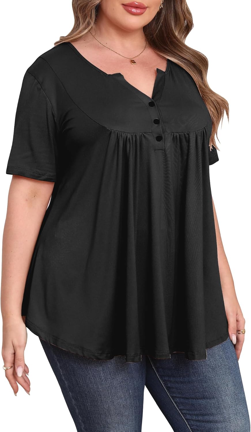 Womens Plus Size Tops Tunic Short Sleeve V Neck Floral Print Shirts Summer Casual Loose Blouse - Image 3